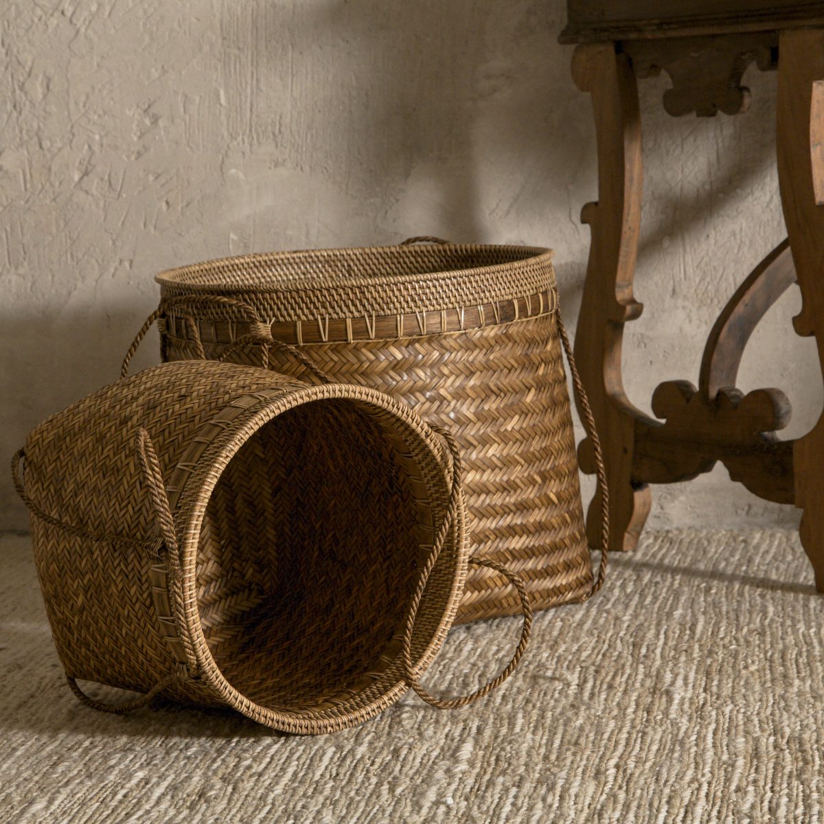 Cesta artesanal de bambú y ratán 40x40 cm