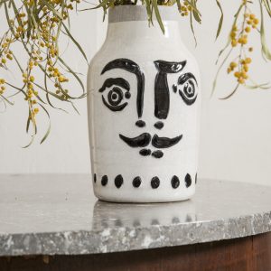 Jarrón de cerámica blanco con diseño cara - Tristán Domecq